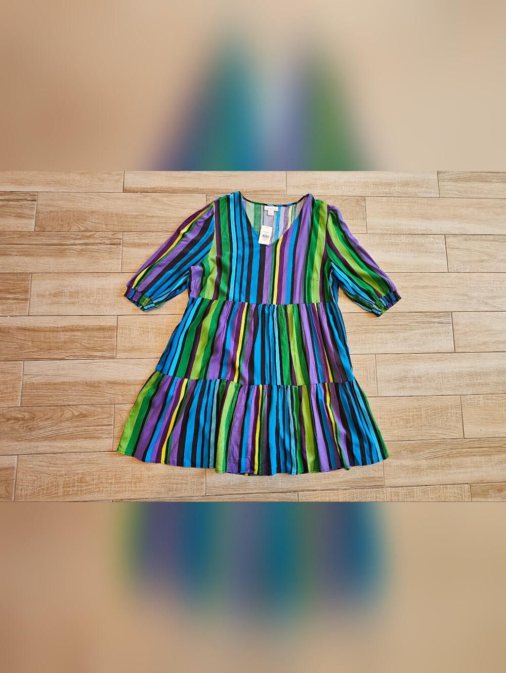 Loralette Plus Size 18 Mini Dress NWT Striped Blue Purple Dress To The Max Boho